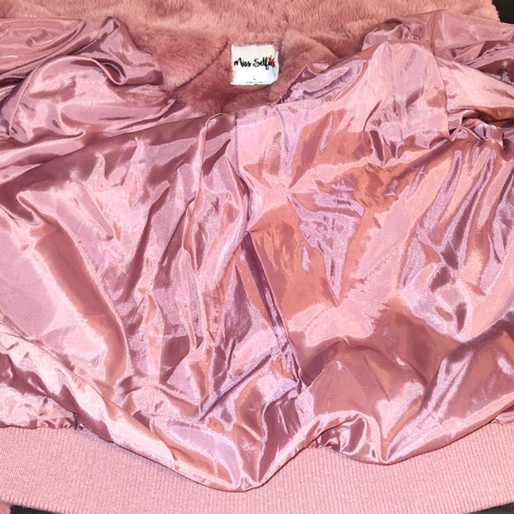 MISS SELFIE DUSTY PINK FAUX FUR JACKET WOMENS SIZE L - Picture 6 of 12